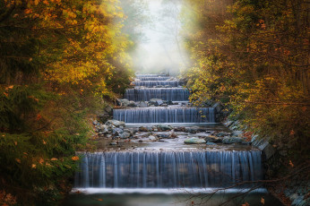 обоя природа, водопады, осень, лес, водопад, каскад