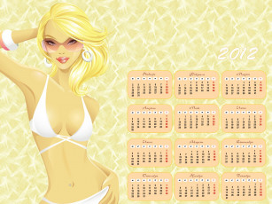 Картинка календари рисованные векторная графика блондинка купальник девушка
