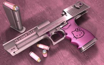 обоя оружие, 3d, розовый, hello, kitty