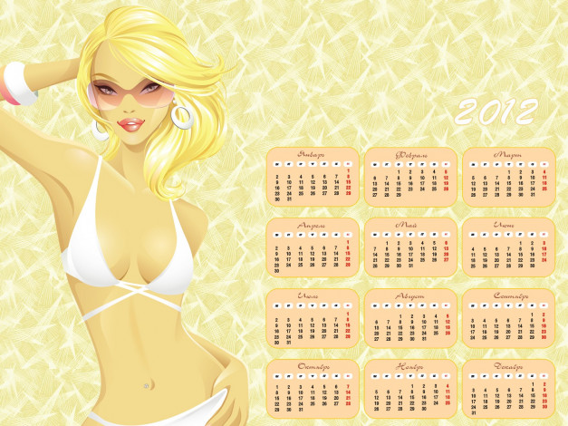 Обои картинки фото календари, рисованные, векторная, графика, блондинка, купальник, девушка