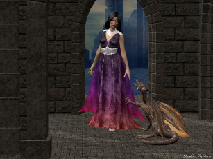 Картинка 3д графика fantasy фантазия замок девушка дракон