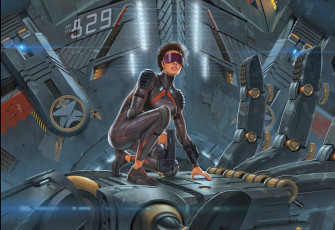 Картинка фэнтези девушки девушка техника экзокостюм солдат автомат очки