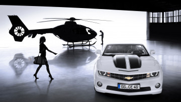 обоя автомобили, camaro, девушка, convertible, 2012, chevrolet, вертолёт