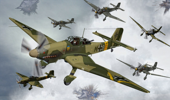 Обои картинки фото авиация, 3д, рисованые, v-graphic, самолеты, ju-87, stuka