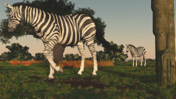 Картинка 3д+графика животные+ animals зебра