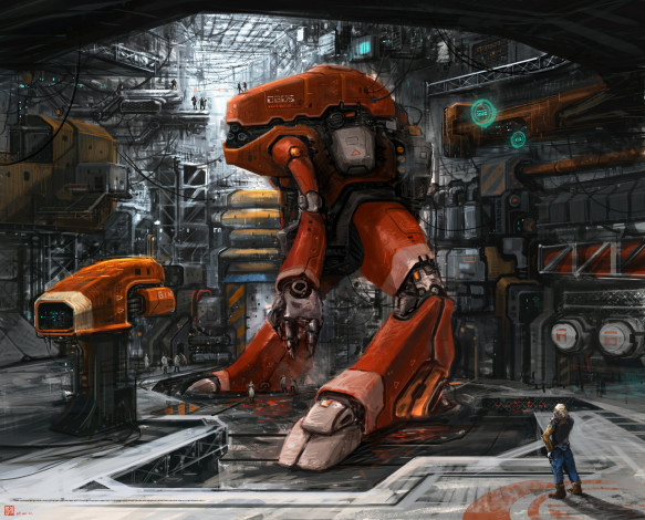Обои картинки фото фэнтези, роботы,  киборги,  механизмы, цех, сборка, механоид, робот, будущее