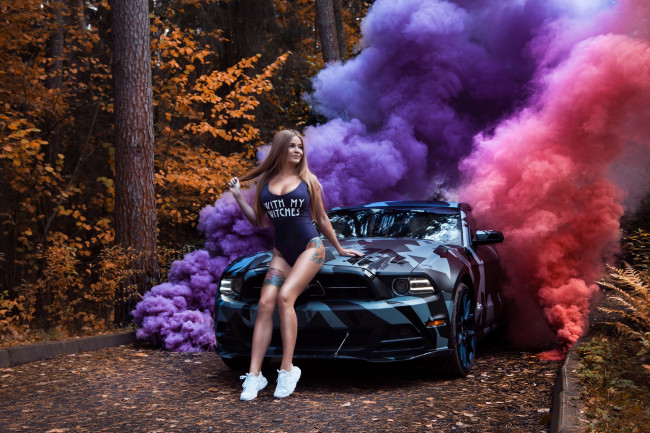 Обои картинки фото автомобили, -авто с девушками, mustang