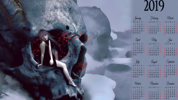 Картинка календари фэнтези череп девушка
