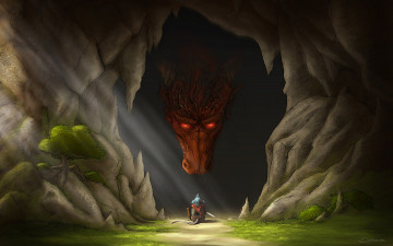 Картинка фэнтези драконы мышь рыцарь пещера дракон