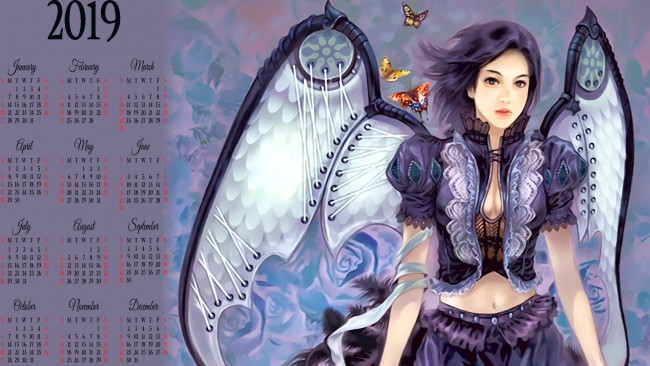 Обои картинки фото календари, фэнтези, бабочка, девушка, крылья