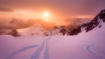 обоя природа, горы, закат, зима, норвегия