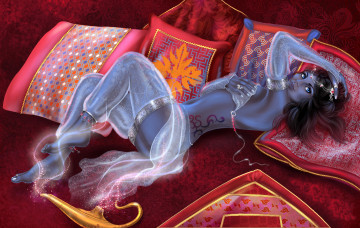 Картинка фэнтези существа бельё взгляд фон девушка подушки