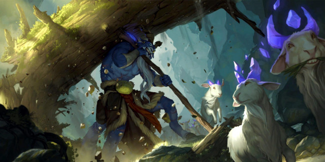 Обои картинки фото видео игры, league of legends,  legends of runeterra, животные, стадо, пастух, дерево