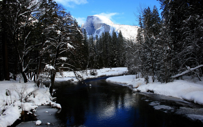 Обои картинки фото природа, реки, озера, горы, лес, река, снег