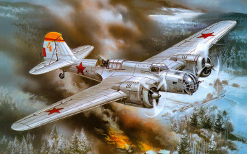 обоя сб2м, 100а, авиация, 3д, рисованые, graphic, фронтовой, скоростной, советский, бомбардировщик