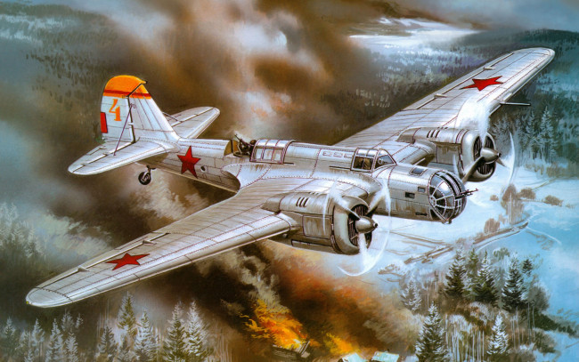 Обои картинки фото сб2м, 100а, авиация, 3д, рисованые, graphic, фронтовой, скоростной, советский, бомбардировщик