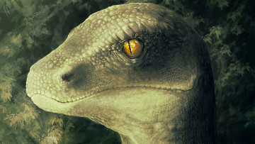 Картинка рисованные животные +доисторические растения зелёный динозавр