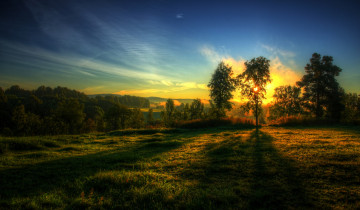 Картинка природа восходы закаты рассвет луг лес облака
