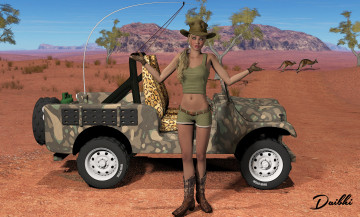 Картинка автомобили 3d+car&girl кенгуру автомобиль девушка