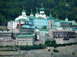 обоя афон  монастырь святого пантелеймона, города, - православные церкви,  монастыри, ландшафт, греция, монастырь, афон