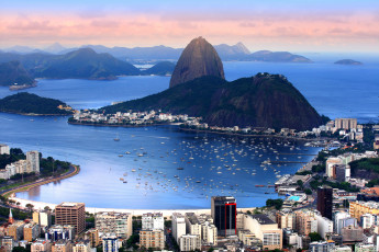обоя города, рио-де-жанейро , бразилия, панорама, дома, рио, де, жанейро, сумерки, порбережье