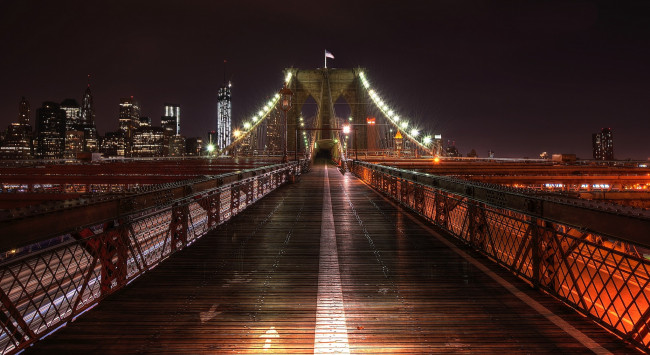 Обои картинки фото brooklyn bridge, города, нью-йорк , сша, ночь, мост, огни