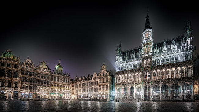 Обои картинки фото maison du roi, города, брюссель , бельгия, музей, площадь, ночь