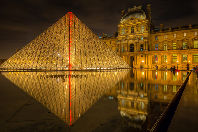 Обои картинки фото louvre, города, париж , франция, дворец, пирамида, площадь