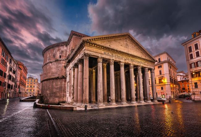 Обои картинки фото piazza della rotonda and pantheon in the morning,  rome,  italy, города, рим,  ватикан , италия, дворец, площадь