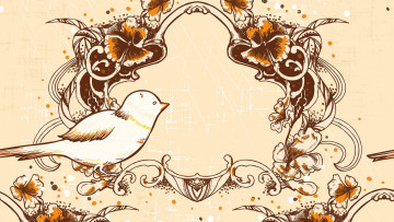 Картинка векторная+графика птицы+ птицы птичка фон лепестки цветы