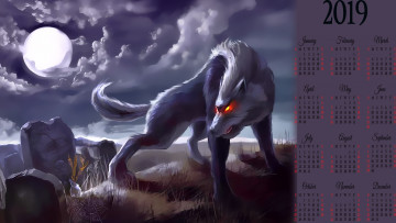 Картинка календари фэнтези камень луна волк
