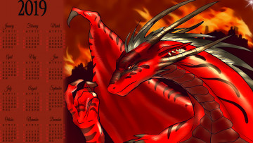 Картинка календари фэнтези красный дракон