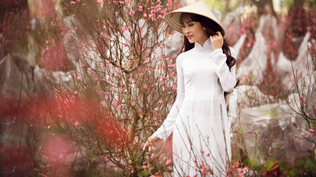 Обои картинки фото девушки, - азиатки, азиатка, весна, шляпа
