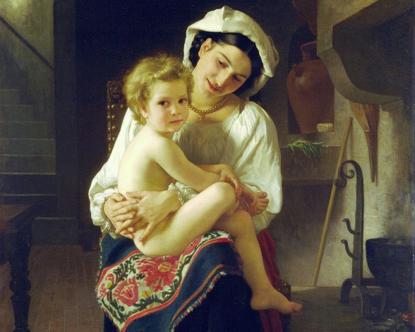 Обои картинки фото адольф, вильям, бугро, рисованные, adolphe, william, bouguereau, мать, ребенок, забота