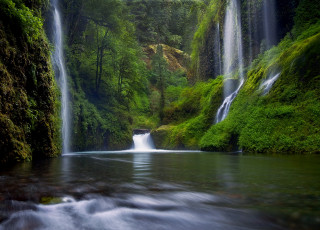 Картинка природа водопады поток зелень река