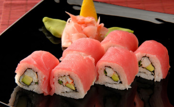Картинка еда рыба морепродукты суши роллы красная