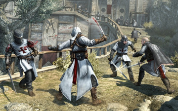 Картинка assassins creed видео игры assassin`s альтаир сражается меч тамплиеры