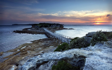 Картинка природа побережье пейзаж закат река мост