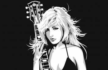 Картинка векторная+графика блондинка музыка гитара взгляд инструмент девушка вектор струны