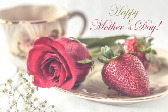 обоя праздничные, день матери, роза, клубника, день, матери