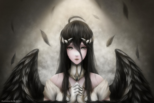 Обои картинки фото повелитель, аниме, overlord, девушка, демоница, взгляд, крылья, albedo