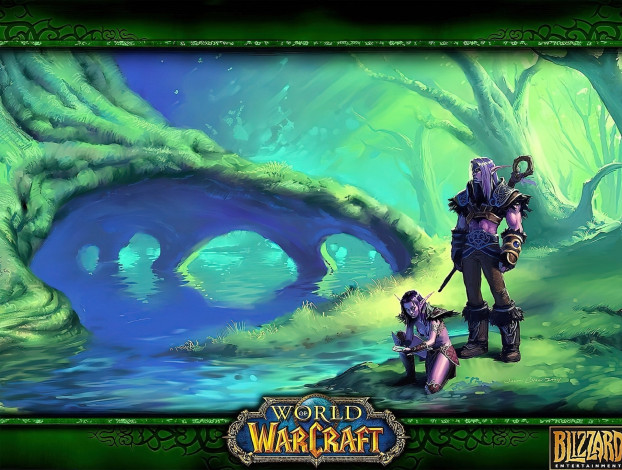Обои картинки фото видео игры, world of warcraft, эльфы, озеро, лес