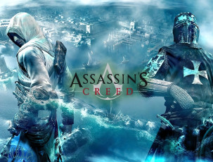 обоя видео игры, assassin`s creed, ассасин, рыцарь, город