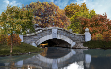 Картинка autumn bridge 3д графика nature landscape природа мост осень парк деревья