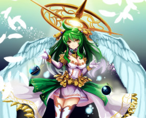 Картинка аниме -angels+&+demons арт сфера перья грудь нимб ангел крылья девушка rin