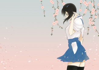 обоя аниме, kantai collection, арт, shoukaki, earthean, девушка, цветы, сакура, лепестки