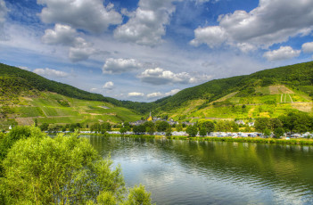Картинка природа реки озера река деревья трава лето германия