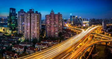 Картинка shanghai города шанхай+ китай огни небоскребы магистраль