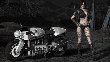 Картинка 3д+графика люди+ people девушка мотоцикл