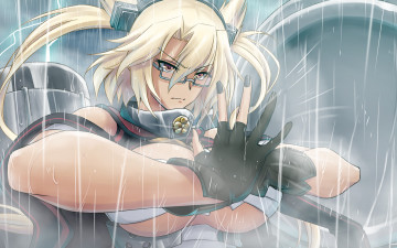Картинка аниме kantai+collection kantai collection дождь очки грудь злость взгляд musashi art h-new девушка